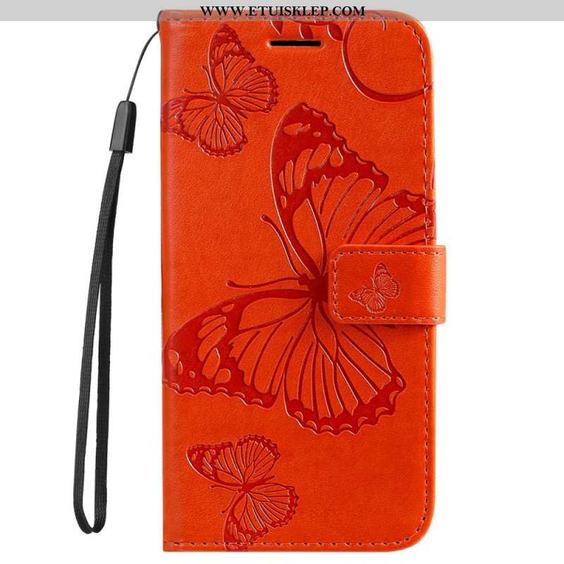 Etui Folio do Samsung Galaxy S23 5G z Łańcuch Gigantyczne Motyle Paskowe